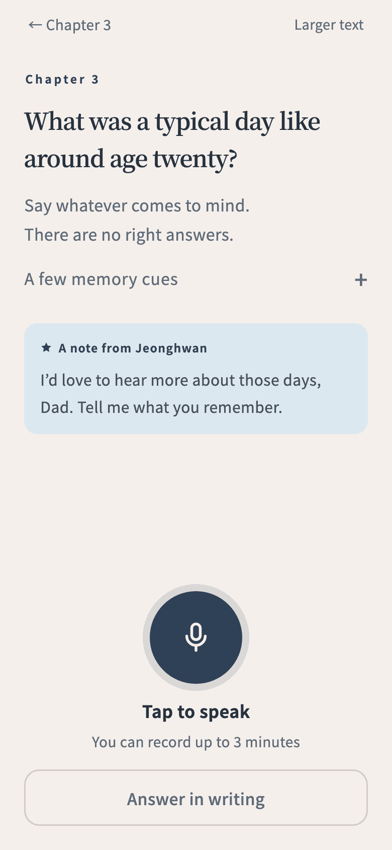 The parent app’s question and answer options